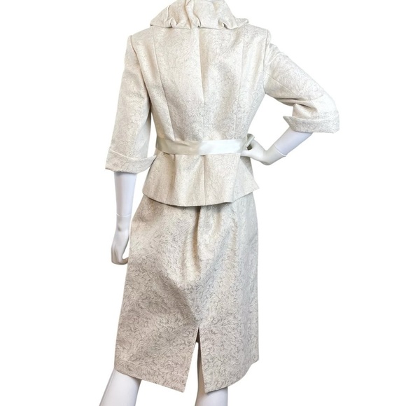 Victor Costa Jacket Skirt 2 Pc Set MOB Church Suit Cream-Ivory Shimmer Size 8 - Picture 2 of 11